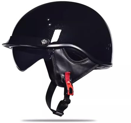 OZXDKJ Nero Moto Caschi Jet Uomo Donna, retrò Moto Casco Mezzo, Aperto Faccia Casco ECE DOT Omologato, Casco Scodella per Adulti, Motociclo Caschi per Scooter Chopper,M=(57-58cm),BB