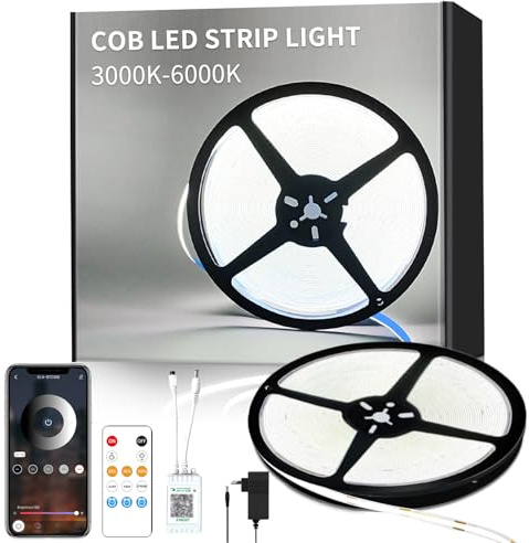 Yeewhale 20M COB LED Strip DC 24 V Flexible 6000K Weiß COB led streifen Set | COB LED Band mit App Steuerung&Fernbedienung Dimmable Bright Under-Unit Light for Home Party DIY Decoration