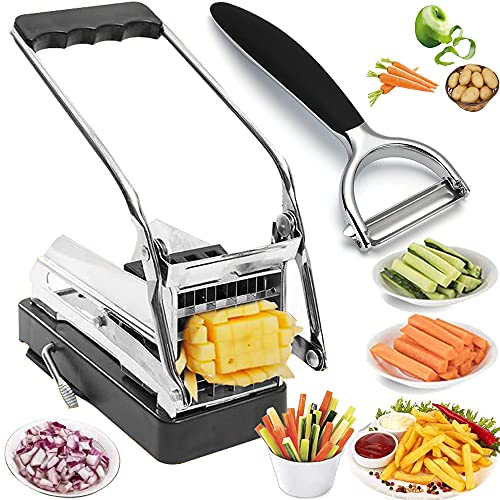 Cortador de patatas fritas + pelador de verduras - Cortador de patatas profesional con hoja de acero inoxidable de 12 pulgadas, fijada con base de succión - Ideal for patatas, zanahorias, pepinos/521