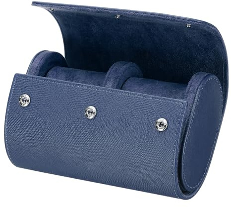 sourcing map Uhrenrollen-Reiseetui, 2 Fächer, tragbares Leder-Uhrenetui für Damen und Herren, Uhren-Aufbewahrungs-Organizer mit abnehmbaren Kissen für Reisen, Display, Kreuznarbenstruktur, Blau