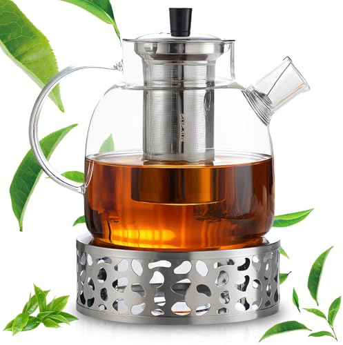1,5 L Tekanna Med Värmare, Tebryggare Med Siktinsats Avtagbar, Set Av Borosilikatglas, Teapot För Löst Te, Tepåsar, Kanna För Alla Typer Av Te