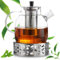 Teiera in vetro da 1,5 l, con fornello, teiera in vetro con filtro rimovibile, set di teiera in vetro borosilicato, teiera in vetro, teiera per tè sfuso, bustine di tè, caraffa in vetro per tutti i