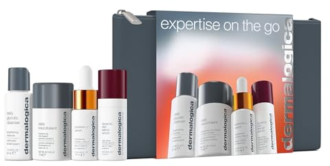 Dermalogica Gesichtspflege Set - Reisegrößen für unterwegs im Kosmetiktäschchen. Enthält: Daily Microfoliant, Biolumin-C Serum, Dynamic Skin Retinol Serum.