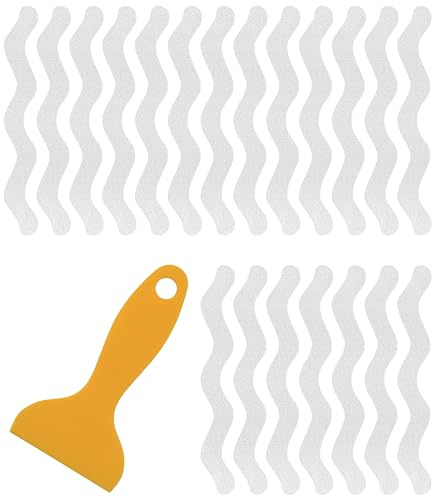 SANKEMU 20-Pack Clear Bathtub Stickers Non-Slip, Wave-Shaped Shower Decals with Scraper, Peel-and-Stick Tub Treads for Kids & Elders, Removable, No-Residue, 7.8x0.8 Each