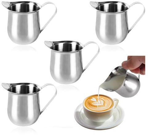 Bieiyhe 4 Pezzi Bricco Latte 90ml,Brocca In Schiuma Lattiera Piccola,Bricco per Cappuccino Piccolo,Bricco Acciaio Inox,Bricco Caffe,Bricco Latte Schiumatore,Pentolino Latte per Amanti Caffè Accessori