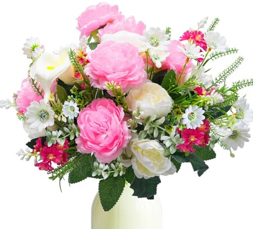 Zythrem Künstliche Blumen Künstlich Zwei Farbige Pfingstrosenblüten Blumenstrauß Seidenblumen wie Echt Artificial Fake Flowers für Bodenvase Tischaufsätze Heim Dekor