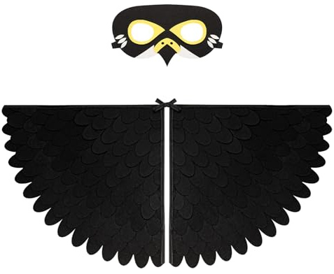 Proumhang 2 piezas de disfraz de alas de pájaro para niños de 3 a 8 años,disfraz de búho de pájaro y pavo real,máscara de ojo de fieltro para niños y niñas y conjunto de alas,Halloween