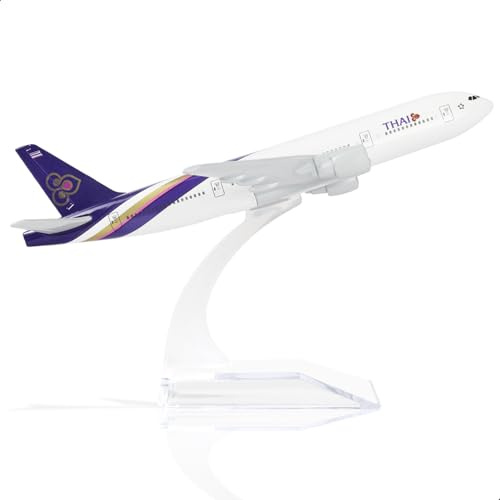 QIYUMOKE 1/400 für Thai Metall 777 Modellflugzeug mit Ständer | 15 cm großes Flugzeug Modell für erwachsene Sammler, Mini-Tischdekoration, Geschenkidee für jeden Anlass