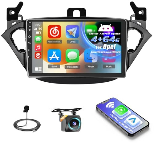 Inefala 4+64G 9'' Android 15 Radio pour Opel Corsa/Opel Adam | Autoradio avec sans Fil Carplay/Android Auto Lien Miroir GPS Radio FM/RDS DSP WiFi Bluetooth SWC USB AHD Caméra de Recul