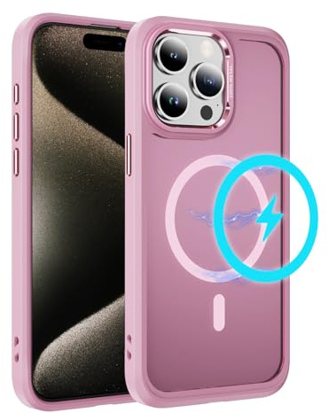 LCHULLE Custodia magnetica per iPhone 15 Pro Max Cover compatibile con MagSafe semi-trasparente opaca sottile Case protettiva PC Back + TPU Bumper per iPhone 15 Pro Max Rosa