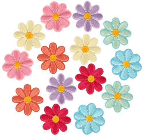 BOXOB 14st Süße Aufbügler Blumen, Gänseblümchen Applikation Stickerei Aufnäher Nähflicken Dekorationen für DIY Taschen Kleidung Jacken Jeans Rucksäcke Hüte Basteln, 7 Farben