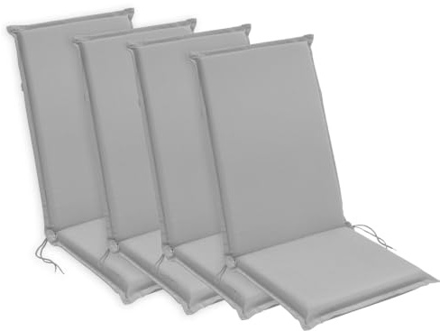 sleepling Hochlehner Auflagen 4er Set, Sitzauflagen, 120x50 cm, Silber | bequeme Gartenstuhlauflagen, Stuhlauflagen für Gartenmöbel, waschbar, Befestigungsbänder, 6 cm dick, OEKO-TEX, Made in EU