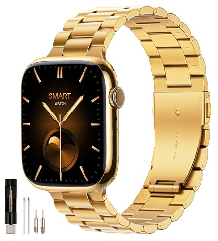 QAZNZ Metall kompatibel med Apple Watch armband 42 mm (serie 11 10) 40 mm 41 mm 38 mm, kvinnor män rostfritt stål ersättningsband metallarmband för iwatch SE 3 2 1, Serie 11 10 9 8 7 6 5 4 3 2 1 (guld