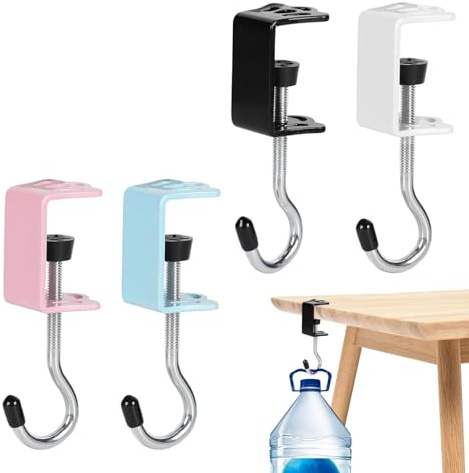 Schreibtischhaken für Tasche – Schreibtischaufhänger – 4 x ohne Stanzen, abnehmbar, multifunktional, platzsparend, für Schultasche, Mantel, Spind, Arbeitsplatz, Spieleinrichtung, Eingang, Zuhause