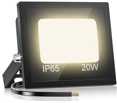 VRTOGTHE 20W Focos LED Exterior, 2000 LM 3300 K Blanco Cálido Proyector LED, IP65 Impermeable Foco Exterior para Patio, Escaleras, Garaje, Pasillo, Jardín