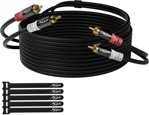 Mygatti RCA-kabel 25 meter, 2 RCA-kontakt till 2 RCA-kontakt, stereoljudkabel, RCA-kabel, OFC, Hi-Fi-ljud, dubbelskärmad, billjudsexwoofer kabel för hemmabio, förstärkare, högtalare