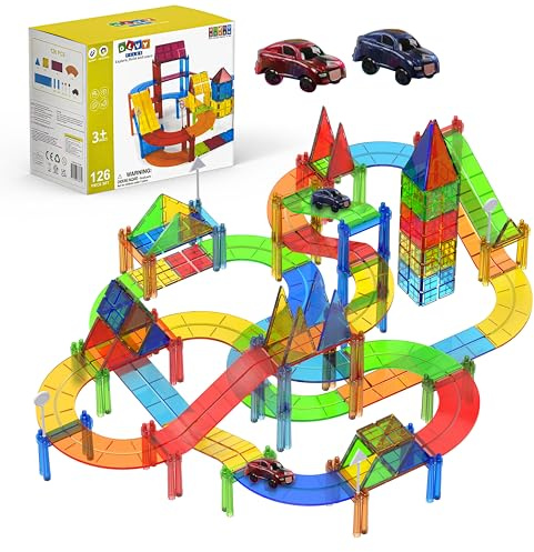 Olvy Blocs Magnétiques Montessori Jouet - 126 Tuiles Magnétiques Enfants - Jouet de Construction Magnétique Dès 3 Ans - Smart Playground Blocs Magnétiques, Set Magnétique Enfants (Constructeur)
