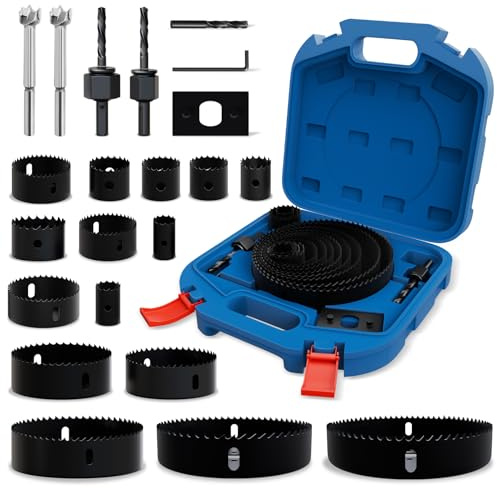 METOTY 22PCS Hole Saw Set - High Carbon Steel 19-152mm（3/4 to 6） Blades for Drywall, Soft Wood, Plastic, PVC Professional Grade with Instant Support