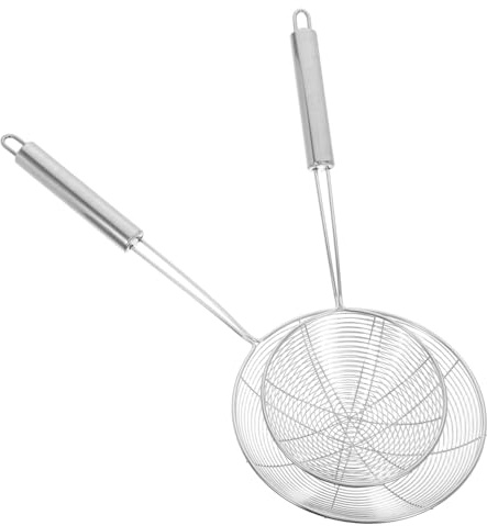 Healifty 2 pezzi Schiumarole in Acciaio Inossidabile con Manico Ergonomico Colino per Friggere Filtrare Olio Pasta e Gnocchi Design Compatto e Resistente per Cucina Professionale e