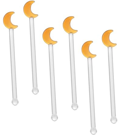 HIAKDOFT 6Pcs Transparent Glass Stirring Rods Ergonomic Coffee Mixing Sticks Lightweight Beverage Mixers for Juice Wine Cocktails