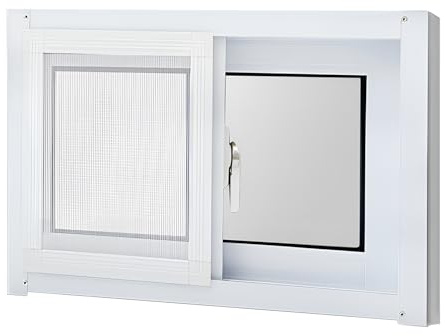 Finestra di Ricambio per Seminterrato da 40x40cm 40x80cm 50x60cm 80x60cm Finestre Scorrevoli con Zanzariera per Capannone, Casette, Garage(HXW 50X50CM)