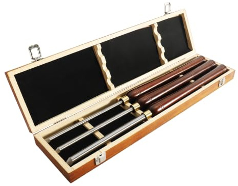 TINMAGI Juego de 3 Cinceles de Torneado de Madera en Caja de Madera, Adecuado para Maderas Duras y Blandas, Hoja de 10mm, 12mm y 16mm