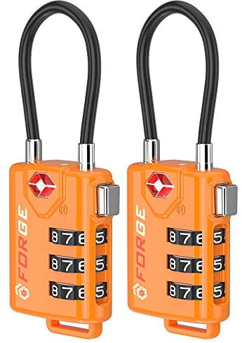 TSA Approved Cable Luggage Locks, Re-settable Combination with Alloy Body, Orange 2 Locks.