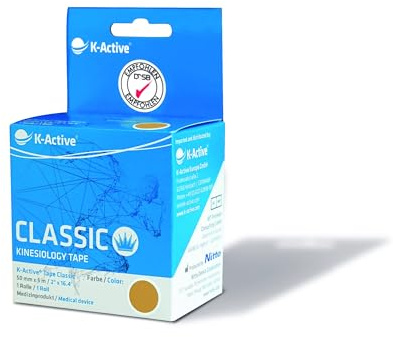 K-Active Kinesiologie Tape Classic BEIGE, wasserabweisend und hypoallergen, 50 mm x 5 m, 1 Rolle