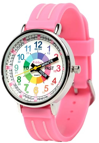 Kiddus Educational Kids Watch for Children, Boys and Girls. Analogue Time Teacher Wristwatch with Exercises. Handles Pink