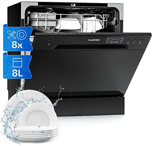 Klarstein Table Top Dishwasher, 8 Place Setting Mini Dishwasher, Quiet Operation Countertop w/ 6 Washing Programs, Compact Tabletop Easy To Install Homes/Office Small