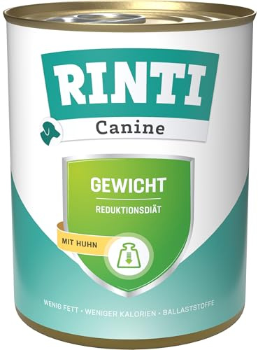RINTI - Canine Gewicht | Diät Nassfutter zur Verringerung von Übergewicht. Alleinfutter mit verringertem Energiegehalt und erhöhten Ballaststoffen in der Dose | 6x800g Huhn