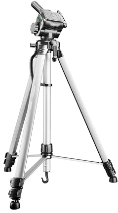 Walimex pro WT-3530 Basic-Stativ 146 cm silberfarben, Dreibein Fotostativ höhenverstellbar 56-146 cm, Kamerastativ mit Wasserwaage, 3D-Neiger und 65 mm Schnellwechselplatte