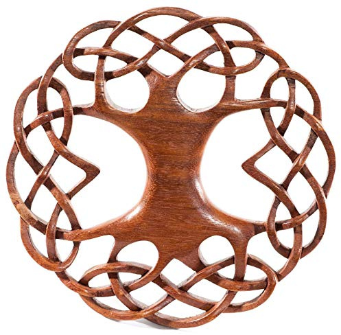 Windalf Zartes Celtic Holz Wanddeko WINWOOD Ø 22 cm Keltischer Lebensbaum mit keltischen Knoten Baum Wandfigur Handarbeit