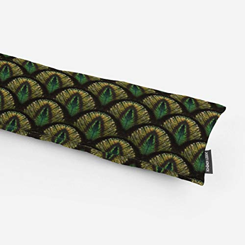 SCHÖNER LEBEN. Zugluftstopper Italian Samt Pfau Federn grün Gold, Auswahl:90cm Länge