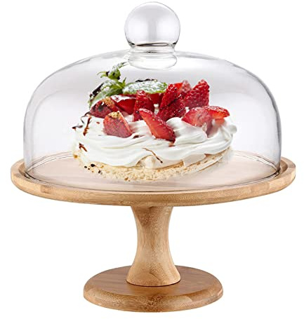 YuuHeeER Cake Stand With Glass Dome Tall Plate Base And Lid Salad Snack Small