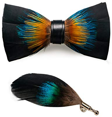 JEMYGINS Piuma Papillon Fatto a Mano e Spilla Set con Pacco Regalo da Uomo Schwarz/Blau/Gelb