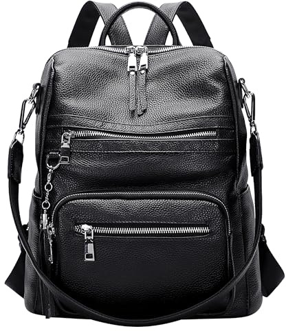 ALTOSY Rucksack Damen Leder Elegant Schultertasche Frauen mit Quaste | Passt für 11-Zoll-ipad, Viele Fächer, Große Kapazität, Lässiger Umhängetasche für Alltag, Reisen, Pendeln, S106 Schwarz