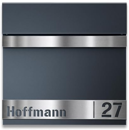 Metzler Massiver Briefkasten Anthrazit mit Zeitungsfach personalisiert – V2A Edelstahl Gravurplatte Hausnummer und Familienname – Postkasten RAL 7016 wandmontage wetterfest rostfrei | Gustav