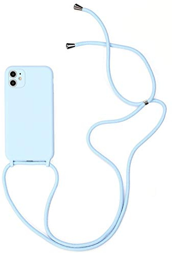 Alihtte Coque pour iPhone 11 avec Cordon de Collier, Coque pour iPhone 11 Souple Silicone TPU Bumper Etui Housse avec Cordon Réglable Lanyard Case pour iPhone 11 Mince Collier Cover-Bleu Ciel