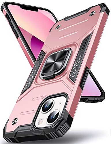 DASFOND Cover Compatibile con iPhone 13 Mini 5.4, Custodia Antiurto Grado Militare 360° Anello Supporto Magnetico da Auto TPU Silicone Case Protettiva per Telefono per iPhone 13 Mini, Oro Rosa