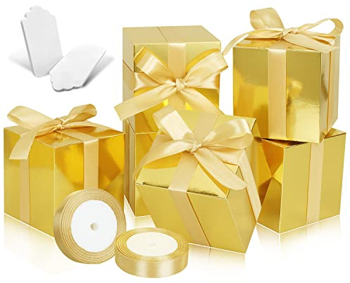 DOYIDE Kleine Geschenkboxen, 50 Stück, 5 x 5 x 5 cm, goldfarbene Papier-Geschenkboxen mit Deckel für Geschenke, Basteln, Cupcake-Boxen, Geschenke, Süßigkeiten-Boxen für Hochzeit, Party, Brautparty