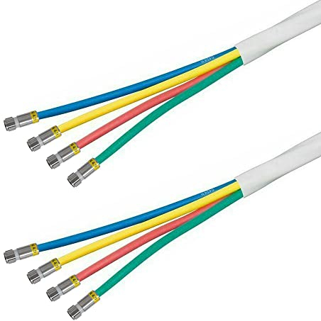 10m Quattro Quad SAT Antennenkabel, Koax-Antennenkabel, 4Fach DIGITAL Koaxial Kabel 4in1 für Digital, HD, T2, BK Anlagen, Weiß - 8x Cabelcon F-Kompressionssteckern