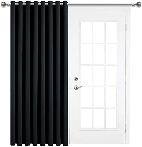 AMEHA Blackout Door Curtains for Bedroom - Single Panel Thermal Blackout Curtains Living Room - 66x84 Inch Drop Super Soft Eyelet Curtain, Black