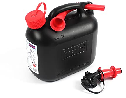 X-Parts Benzinkanister 5 L mit Sicherheits-Einfüllsystem Ausgießer Kraftstoff Kanister UN-Zulassung Kinder-Sicherheitsverschluss Inkl. Ausgießer Diesel Benzin ÖL E10 + E85 Kettensägen Rasenmäher Auto