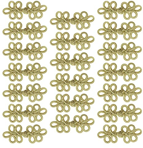VGOL 20 Paar Chinesische Frosch-Verschlüsse Knoten Froschknöpfe Verschluss Nähverschlüsse Kostümknöpfe für Taoistische Kleidung Cheongsam Cape Umhang Pullover Cardigan Shrug, Gold