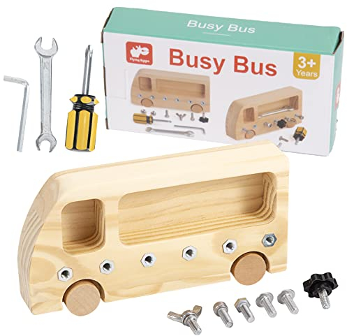 Wisplye Montessori Spielzeug Holz Schraubenbrett Sensorisches Lernspielzeug, Motorik Holzspielzeug Activity Busy Board Bus Pädagogisches für ab 3 Jahre Mädchen Junge Kinder Geschenke