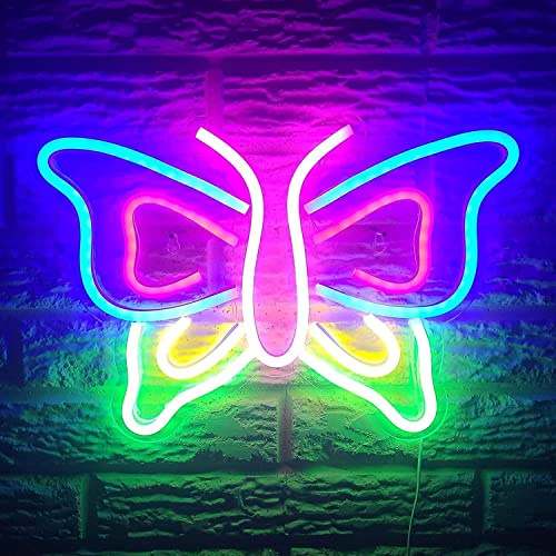 Schmetterling bunt Neonlicht LED Neon Schild USB Licht Lampe Reklame Leuchte Kunst Bar Party Nachtlicht Wand Dekoration Gaming Setup Streamer Hintergrund Beleuchtung dekorative Wandleuchte Weihnachten