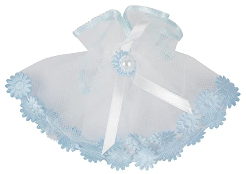 Kerzenmanschette aus TÜLL – Ø 3–6 cm – mit Blumenverzierung in BLAU – Tropfschutz für KOMMUNIONSKERZEN & TAUFKERZEN – 11 cm breit – festliches KERZENACCESSOIRE für Jungen – MaMeMi