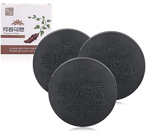 Black & Thick Hair Fallopia Multiflora Shampoo Bar, Anti-haarausfall Shampoo-Bar, Haar Verdunkelungs Festes Shampoo-Stück, Organisches Polygonum Multiflorum Soap für Männer und Frauen (3PCS)