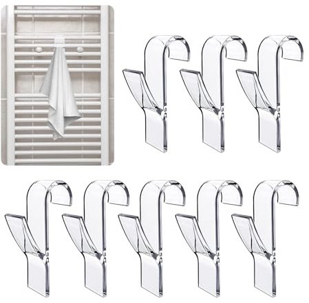 MUYAPAY 8 Pezzi Ganci Termoarredo Bagno Appendini Per Termoarredo, Accappatoio Doccia，Gancio Per Radiatore In Plastica Doccia, Gancio Per Scaldasalviette, Datto Per Bagno E Cucina Ganci (Trasparente)